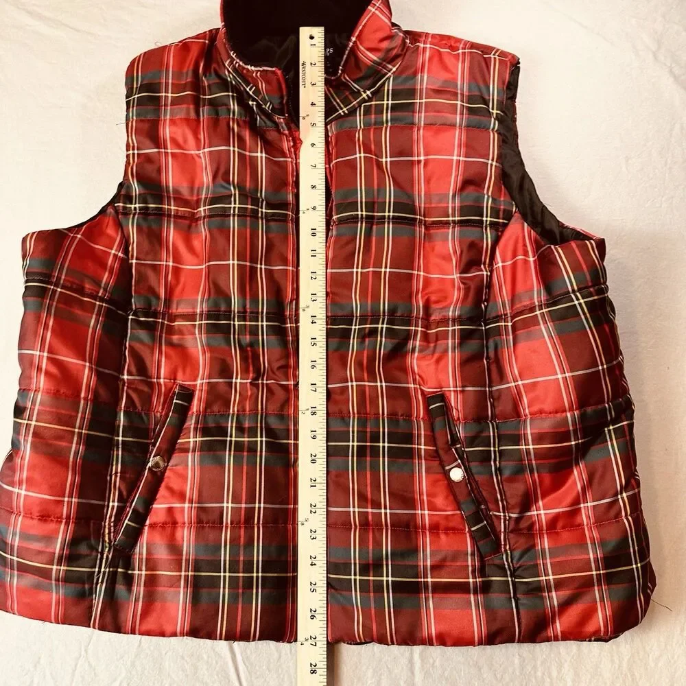 Chaps Ralph Lauren Men’s 3XL Zip Up Vest Red Plaid Pockets Festive Holiday Look